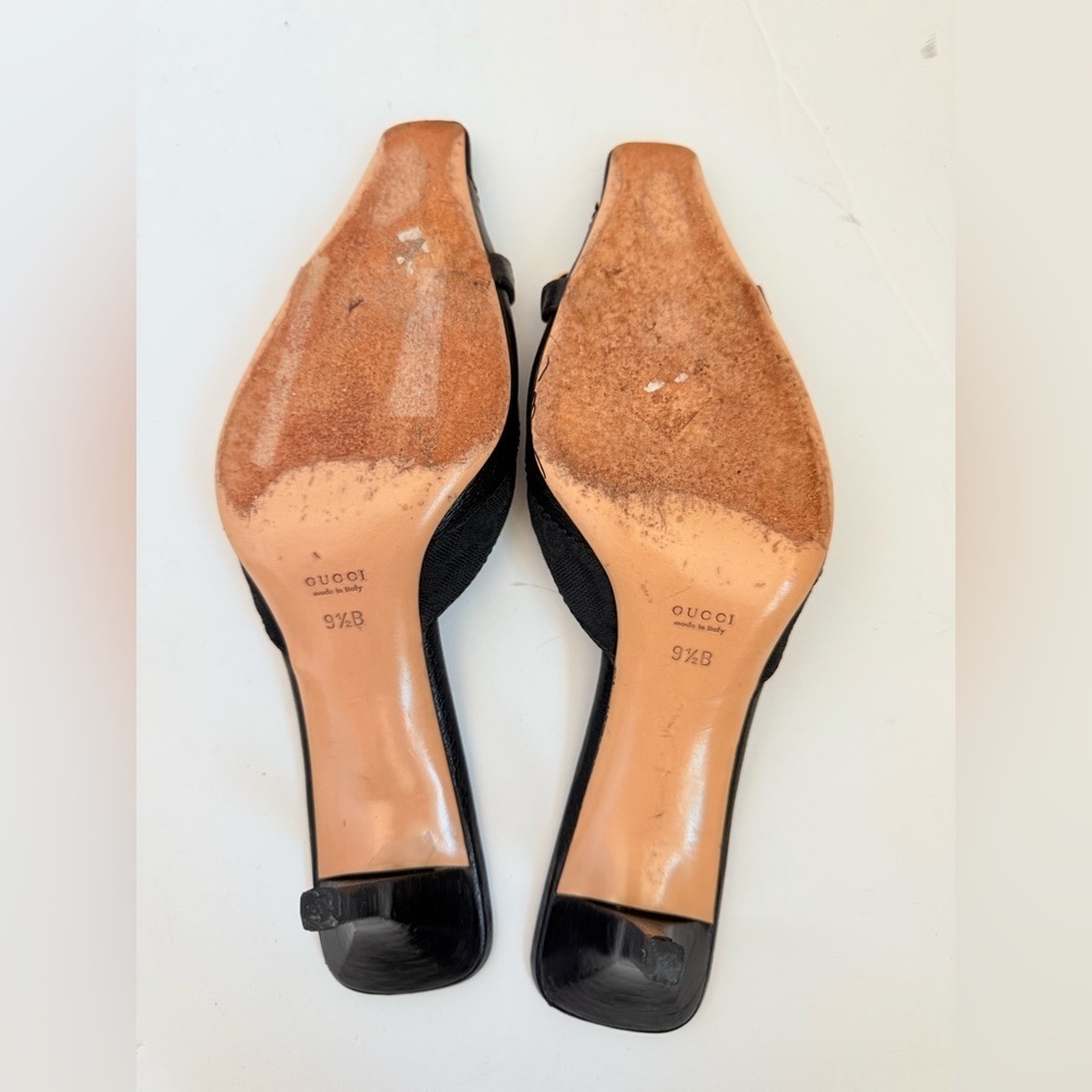 Gucci Vintage Black GG Canvas Leather Chain Horsebit Mule Heels 9.5 - Picture 6 of 9